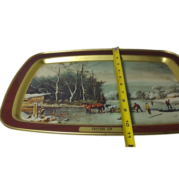 Vintage‎ Currier and Ives Tin Tray Getting Ice Serving Tray Cottage Core SEE - Picture 11 of 11